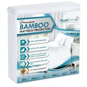 Bamboo Mattress Protector.  King,  Waterproof, white, New. Plush Deluxe